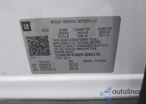 2019 Chevrolet Traverse Ls z USA, uszkodzony, nr VIN 1GNERFKW2KJ260176